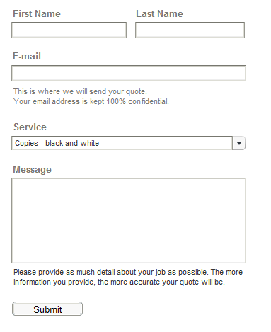 A form requesting containing short but informative descriptions